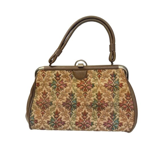 Vintage 60's Floral Tapestry Clasp Lock Satchel Purse - Picture 2 of 10